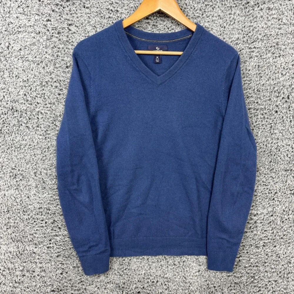 Lands End Cashmere Sweater Adult Medium Blue V Neck Knit Pullover M Mens M